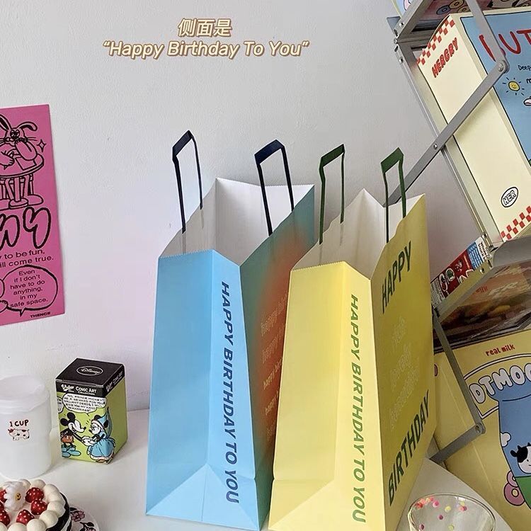 Happy birthday ~ | portable paper bag Gradient Text large capacity birthday gift portable bag for people