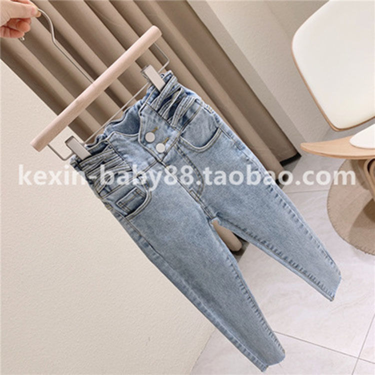 Children's high-waisted jeans autumn girls' elastic slim trousers children's trousers 3-8 years old children's clothing