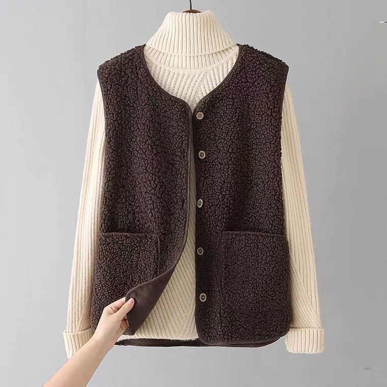  autumn and winter new fur one-piece vest female solid color all-match outerwear waistcoat vest short casual fashion trend