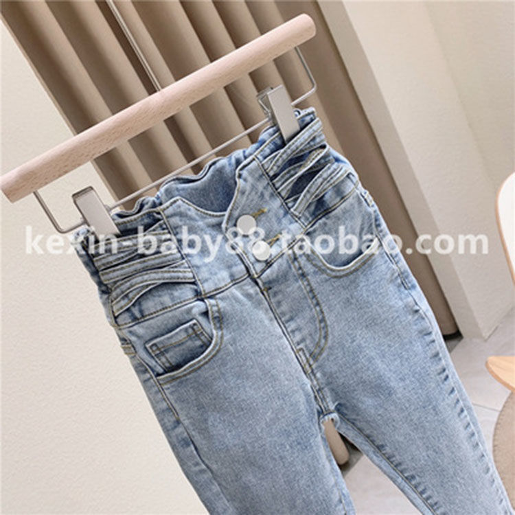 Children's high-waisted jeans autumn girls' elastic slim trousers children's trousers 3-8 years old children's clothing