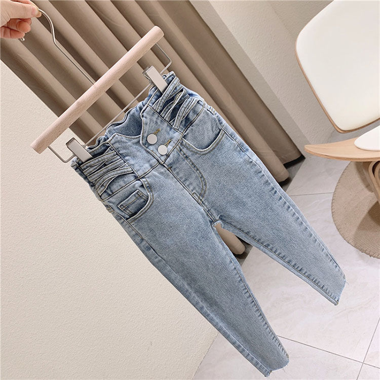 Children's high-waisted jeans autumn girls' elastic slim trousers children's trousers 3-8 years old children's clothing