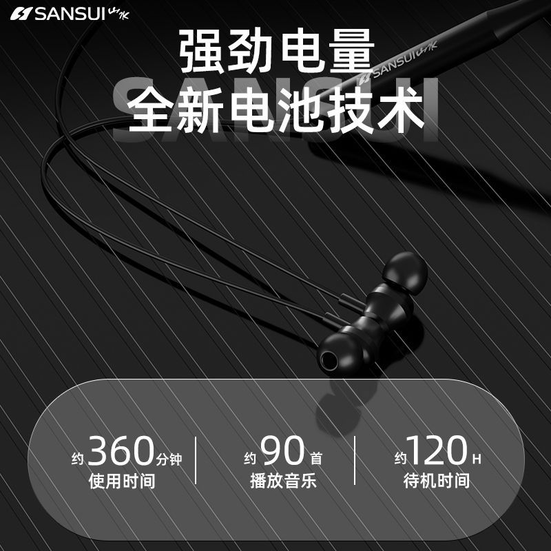 106100-山水挂脖式无线蓝牙耳机颈挂颈戴式硅胶项圈单双耳入耳式运动跑步-详情图