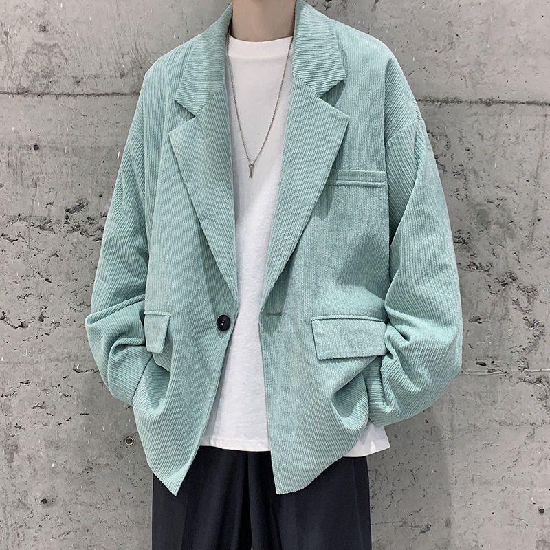 Salt suit jacket men's loose Korean style corduroy jacket trend  new autumn and winter fried street retro suit