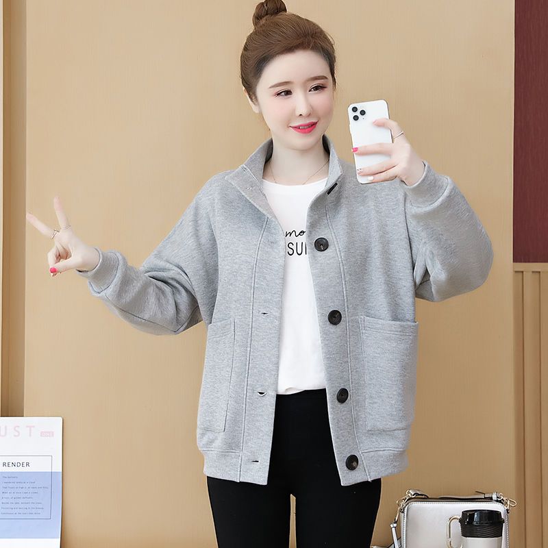 秋冬款胖妹妹寬鬆簡約加絨短外套ins小個子休閒百搭純色大碼女裝