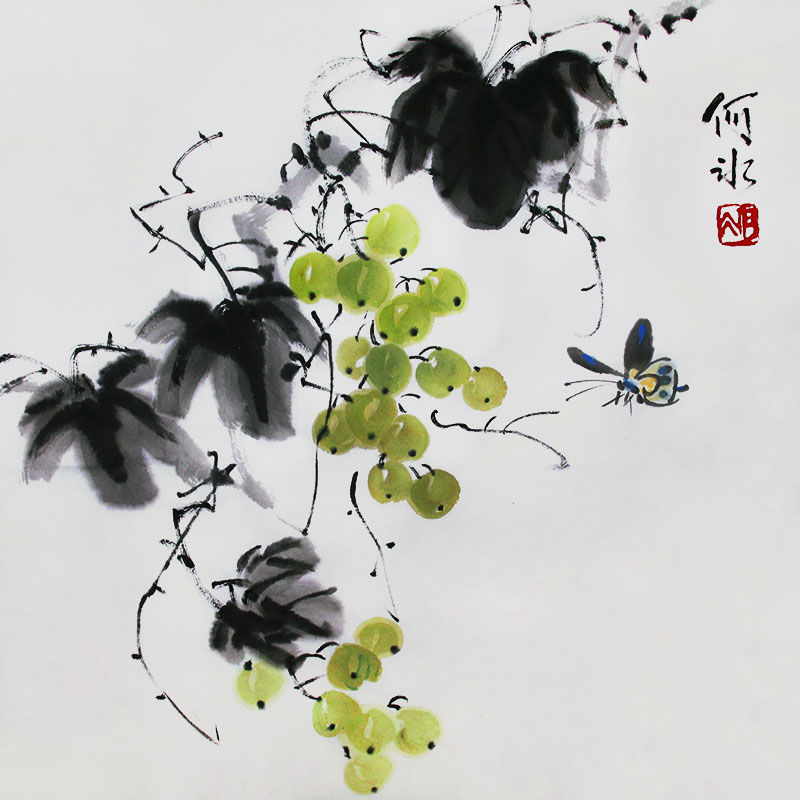 纯手绘国画葡萄餐厅装饰画中式花鸟画挂画水墨字画宣纸原稿书画