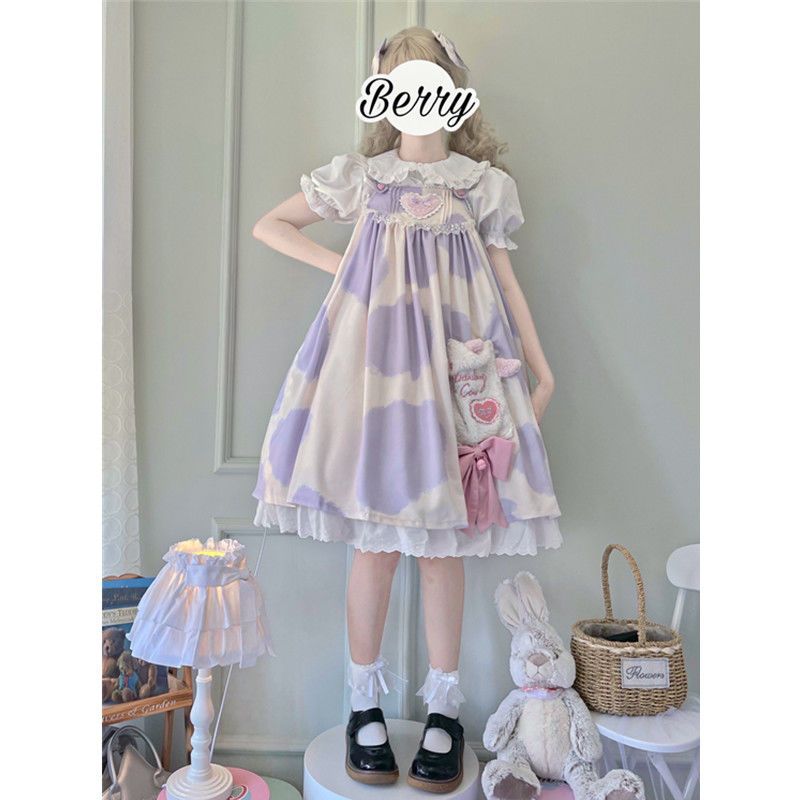 现货飞机盒小奶糕奶牛纹印花lolita连衣裙jsk吊带裙洛丽塔连衣裙