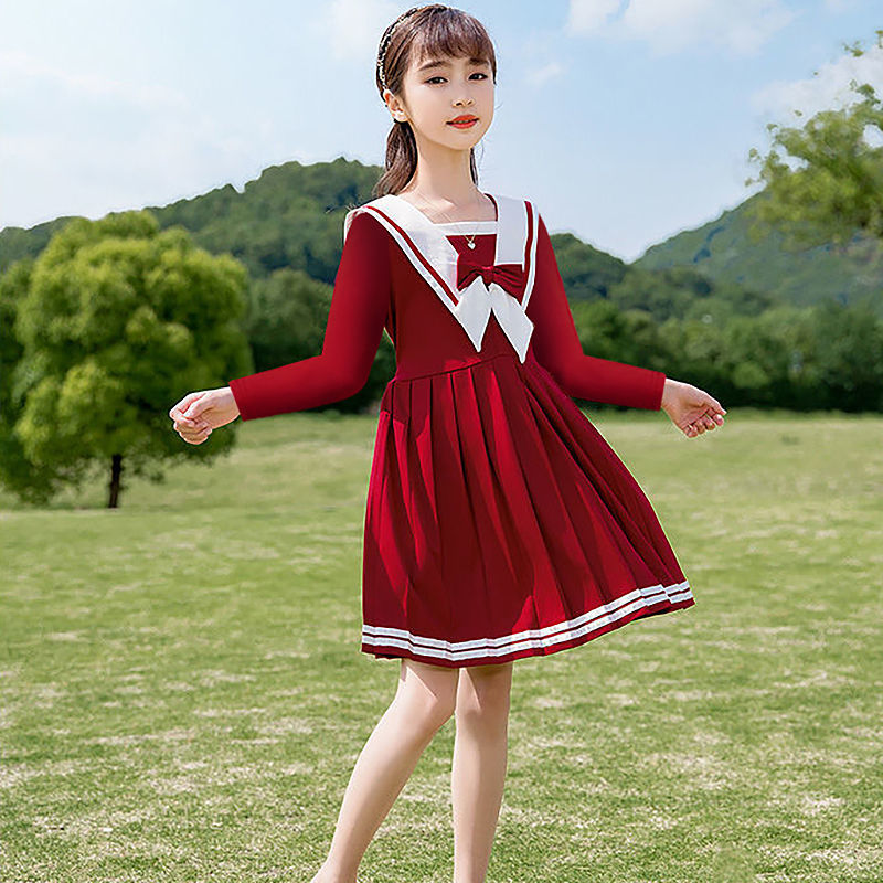 女童裙子2021年新款春裝秋裝兒童公主裙大小女孩中長款百褶連衣裙