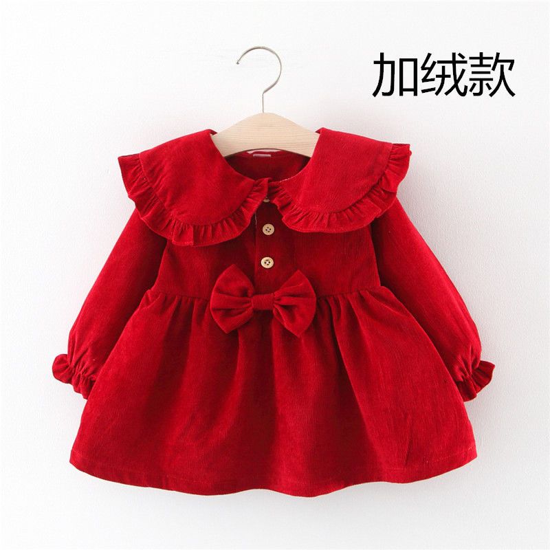 女宝宝公主裙春装婴儿红色生日裙子1-2-3周岁小童娃娃领连衣裙4秋