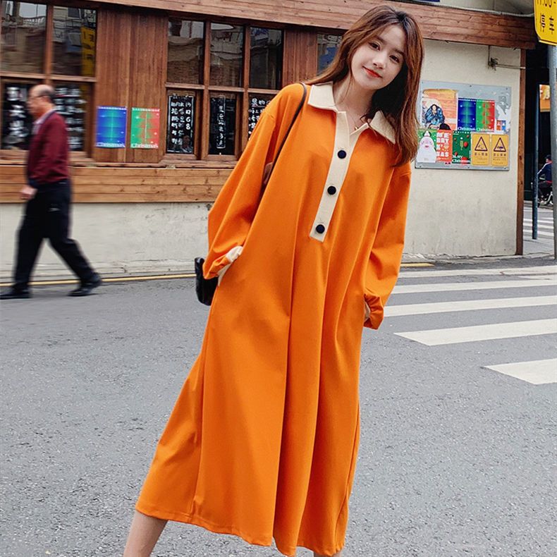 Fat MM Extra Large Size 300 Jin Pregnant Women Long Dress 2023 Spring and Autumn Loose Hidden Meat Slim Stitching Contrast Color Dress