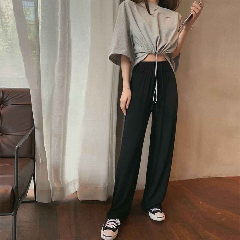 Spring and summer wide leg pants female students' versatile high waist high hanging feeling floor dragging pants loose small casual slim