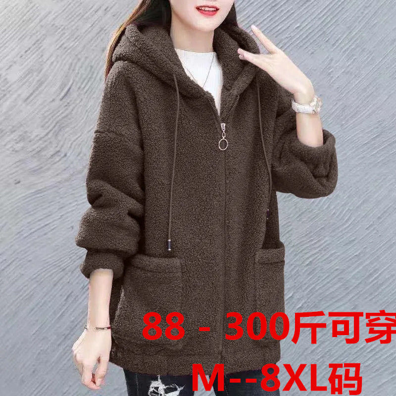 105986-特大码胖mm300斤仿羊羔绒外套女秋冬新款宽松百搭开衫加厚卫衣女-详情图