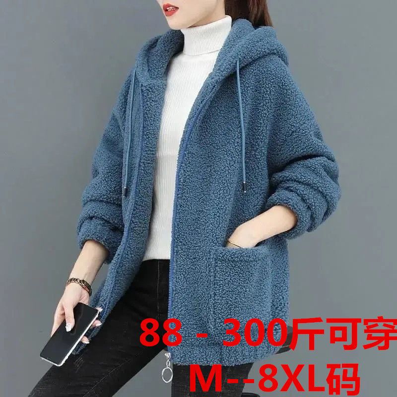 105986-特大码胖mm300斤仿羊羔绒外套女秋冬新款宽松百搭开衫加厚卫衣女-详情图