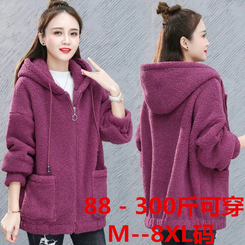 105986-特大码胖mm300斤仿羊羔绒外套女秋冬新款宽松百搭开衫加厚卫衣女-详情图