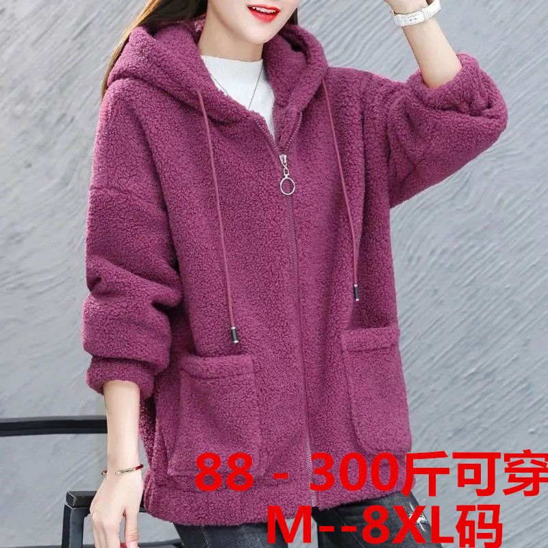 105986-特大码胖mm300斤仿羊羔绒外套女秋冬新款宽松百搭开衫加厚卫衣女-详情图