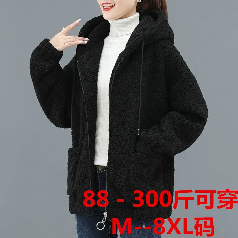 105986-特大码胖mm300斤仿羊羔绒外套女秋冬新款宽松百搭开衫加厚卫衣女-详情图