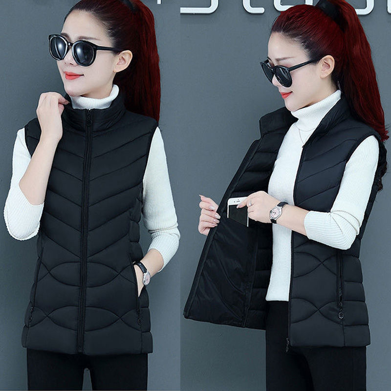 New down cotton vest for women autumn and winter outerwear stand collar slim fashion vest all-match short black cotton clothes for women