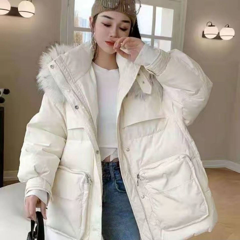 90白鸭绒羽绒服女2021冬季新款韩版时尚宽松休闲大毛领连帽洋气