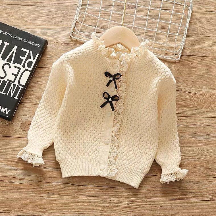 Girls Knitted Cardigan Spring 2023 New Korean Style Baby Girl Sweater Jacket Children's Children's Clothing Western Style
