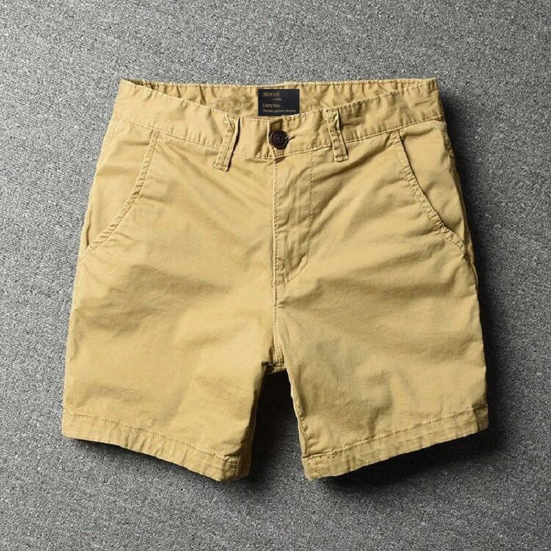 Casual shorts men's fashion pure cotton slim fit solid three quarter pants summer new three quarter pants