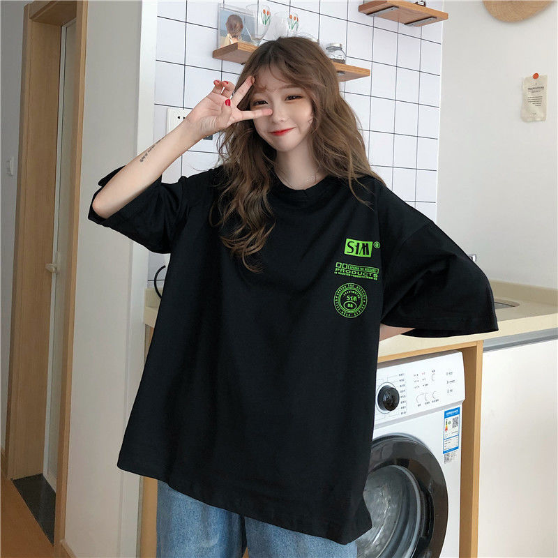 Cotton Japanese American short-sleeved t-shirt women's loose Korean version ins tide lazy wind hip-hop depression wear clothes