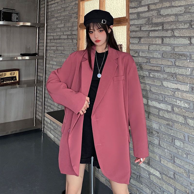 Plus size women's clothing 2022 new rose purple British style loose and thin suit fat mm all-match temperament suit jacket