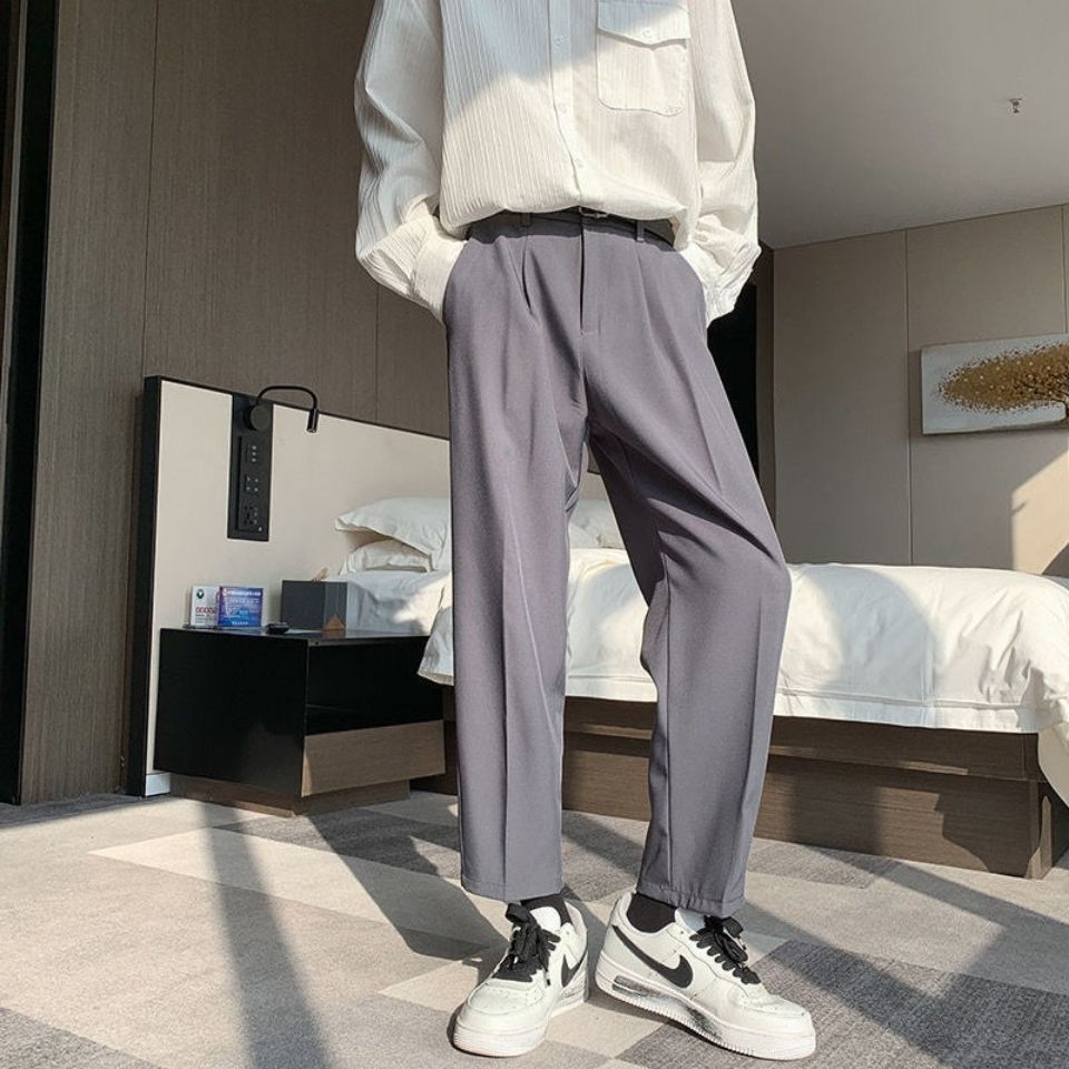 College wind suit pants men's spring and autumn trend self-cultivation business nine-point pants loose straight casual pants men