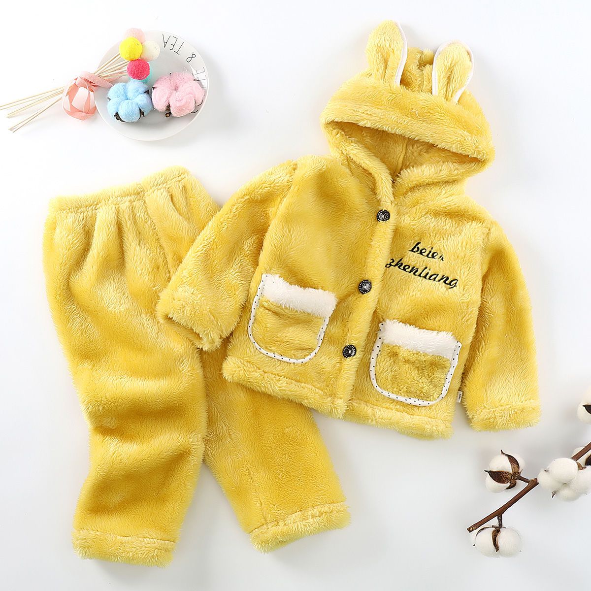 2021 new children's foreign style pajamas suit male and female baby small, medium and big children cute hooded spring and autumn models can be worn outside