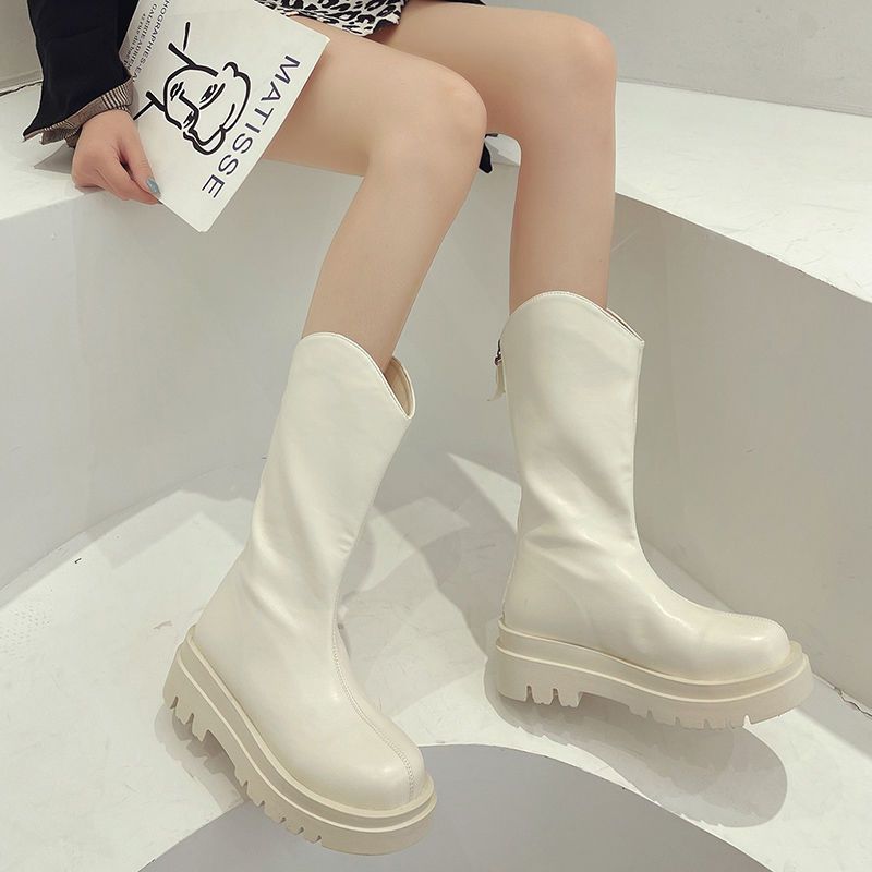 My fashion tribal middle boots women's 2021 autumn new thin thick bottom all-match British style niche skinny boots