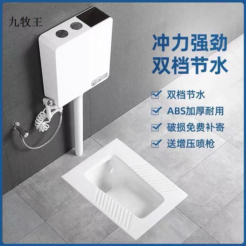 九牧王大便器家用陶瓷蹲便器冲水箱整套装卫生间蹲坑式便盆便池厕