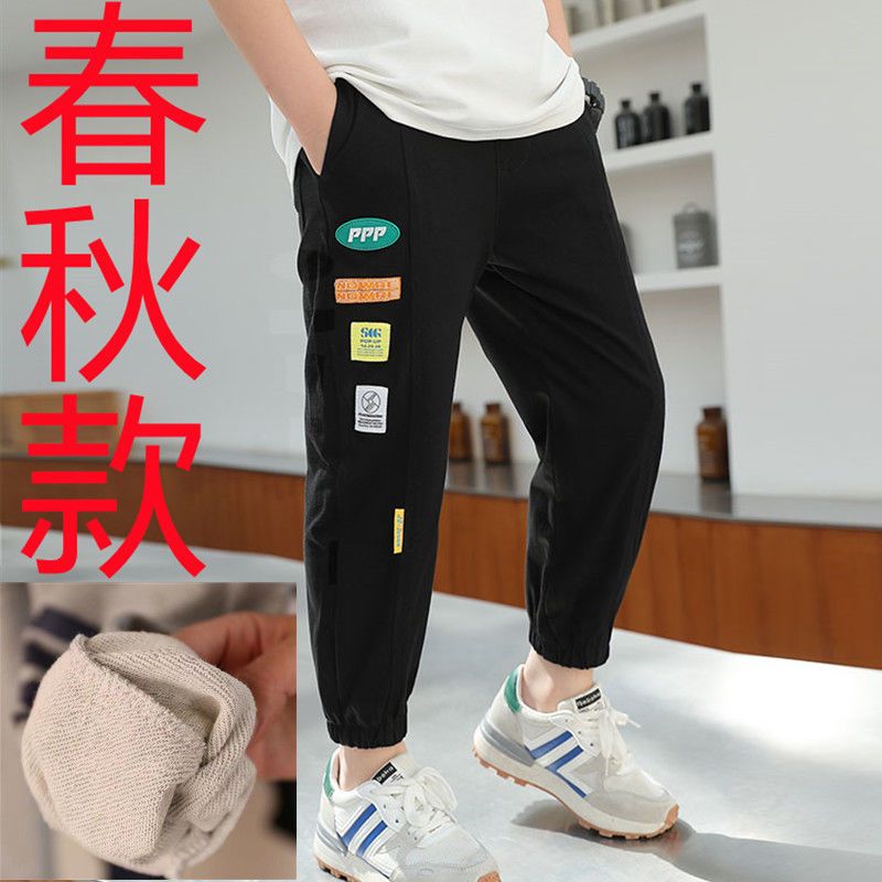 91759-不加绒/加绒100%棉男童裤子秋冬新款男中大童一体绒宽松休闲长裤-详情图
