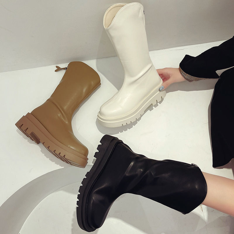 My fashion tribal middle boots women's 2021 autumn new thin thick bottom all-match British style niche skinny boots