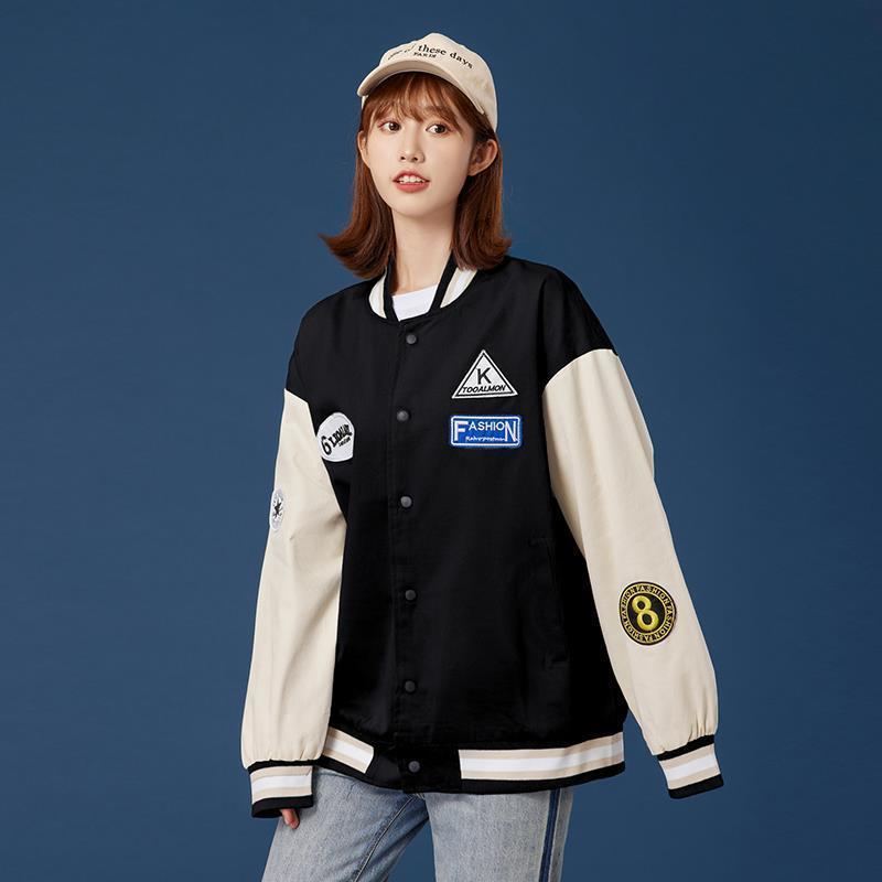 Baseball uniform jacket female  spring and autumn new junior high school and high school students loose Korean version retro large size jacket top