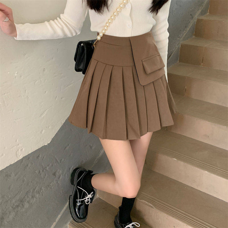 2023春季新款高裙子腰顯瘦遮肉學院風百褶裙短裙辣妹A字半身裙女