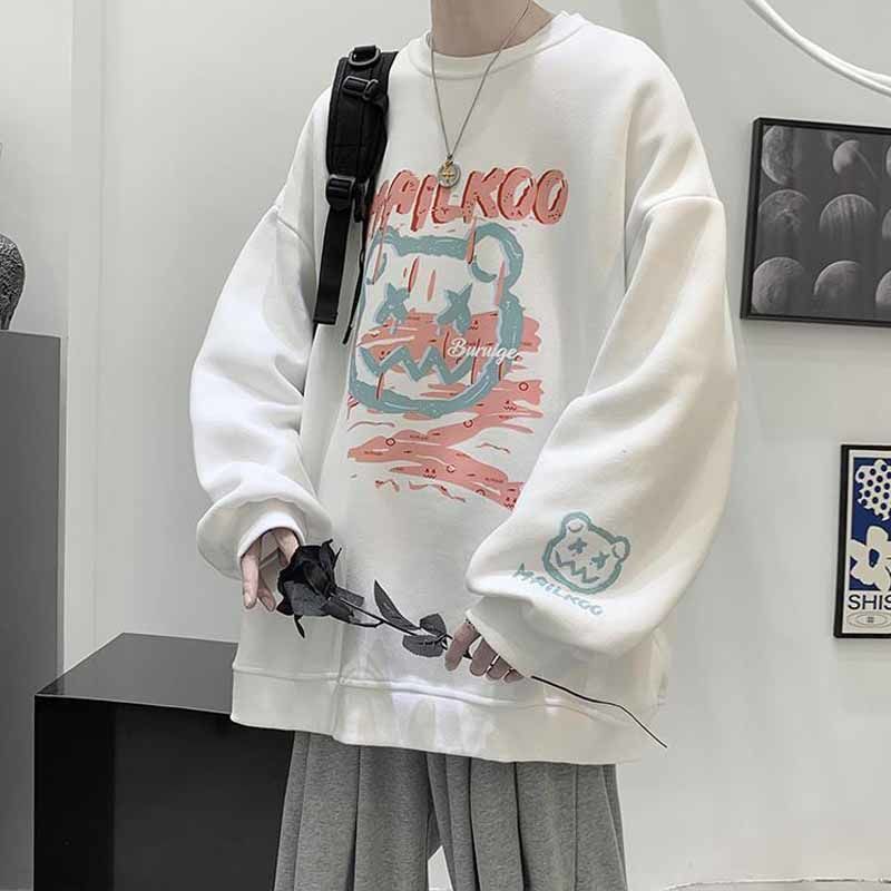 秋冬季純棉圓領衛衣男潮牌韓版港風寬鬆百搭時尚帥氣休閒上衣男