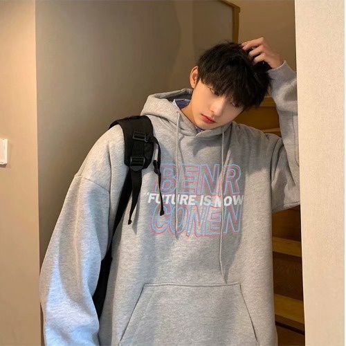 100%純棉新款男士連帽衛衣港風韓版寬鬆秋冬季加絨加厚學生上衣男