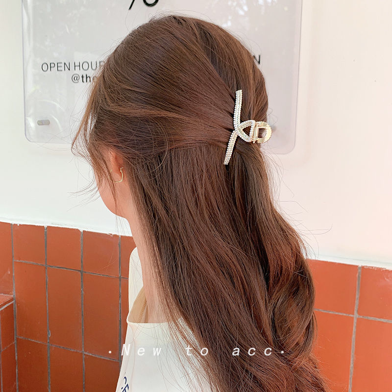 Net red small Pearl Rhinestone clip female 2021 new bow hair clip back clip hairpin headdress