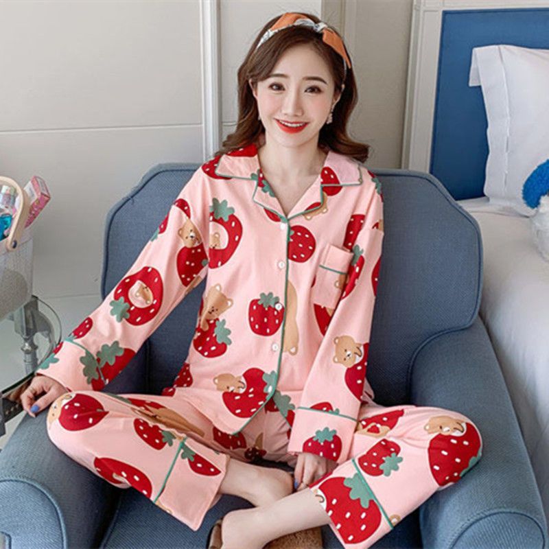 5XL plus size spring and autumn pajamas women's long-sleeved cardigan Korean version cute student fat girl confinement home service set