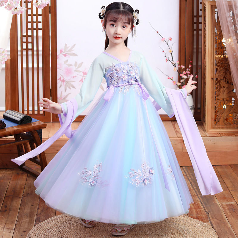 女童秋裝漢服連衣裙2021兒童唐裝裙子秋季中國風女孩古裝超仙公主