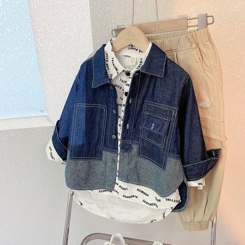 Boys' denim shirt  new autumn and winter long sleeved shirt jacket in the trend of big boys' children's autumn clothes boys' clothes