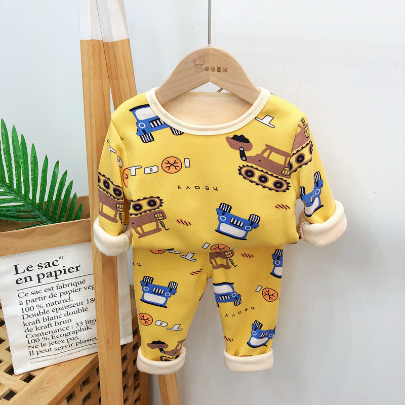 Children's thermal underwear set baby plus velvet two-piece girl's home clothes small and medium-sized boys bottoming foundation inner wear