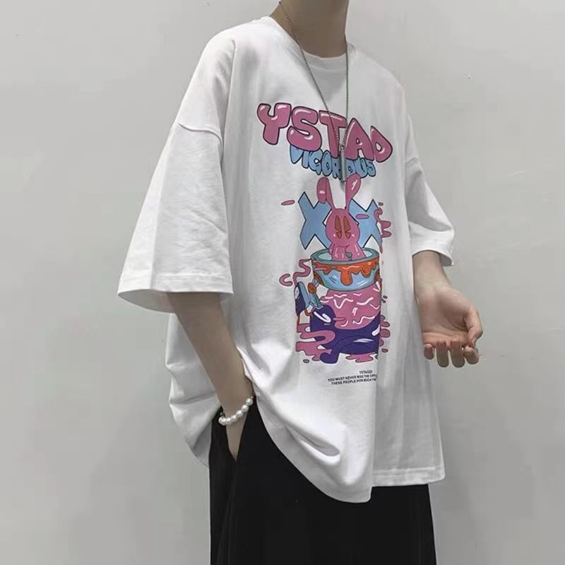 [two piece set] cartoon graffiti short sleeve t-shirt men's summer tide brand ins Hong Kong Style loose and versatile half sleeve set