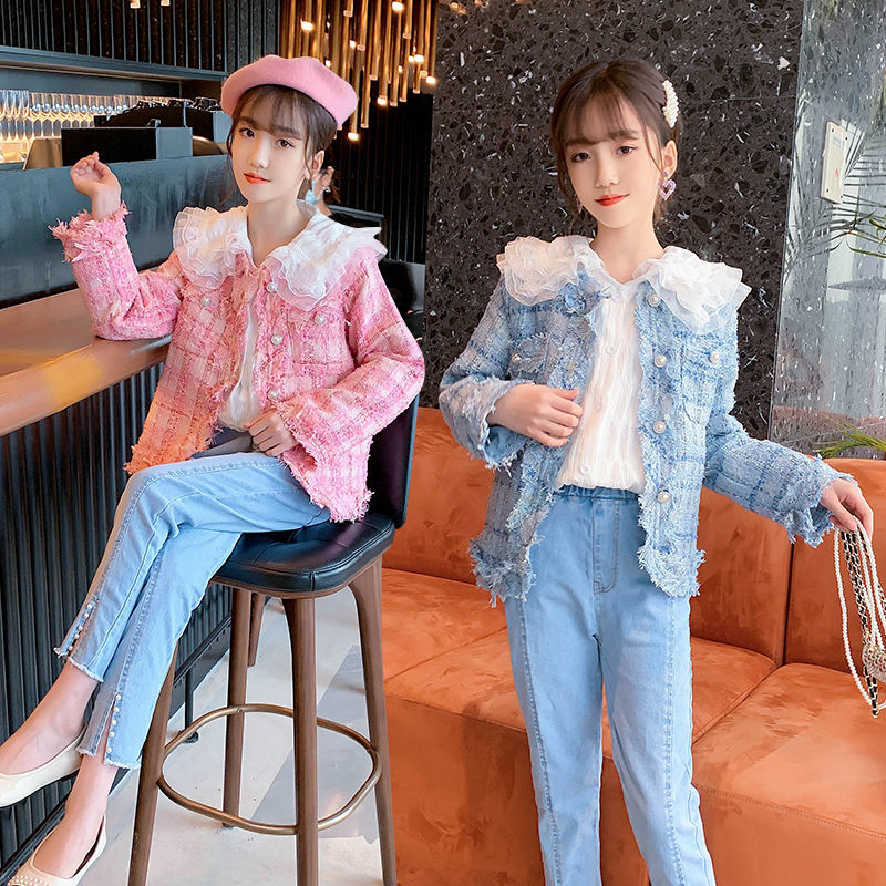 童裝女童春秋裝套裝2023新款洋氣春季小香風兒童網紅中大童三件套