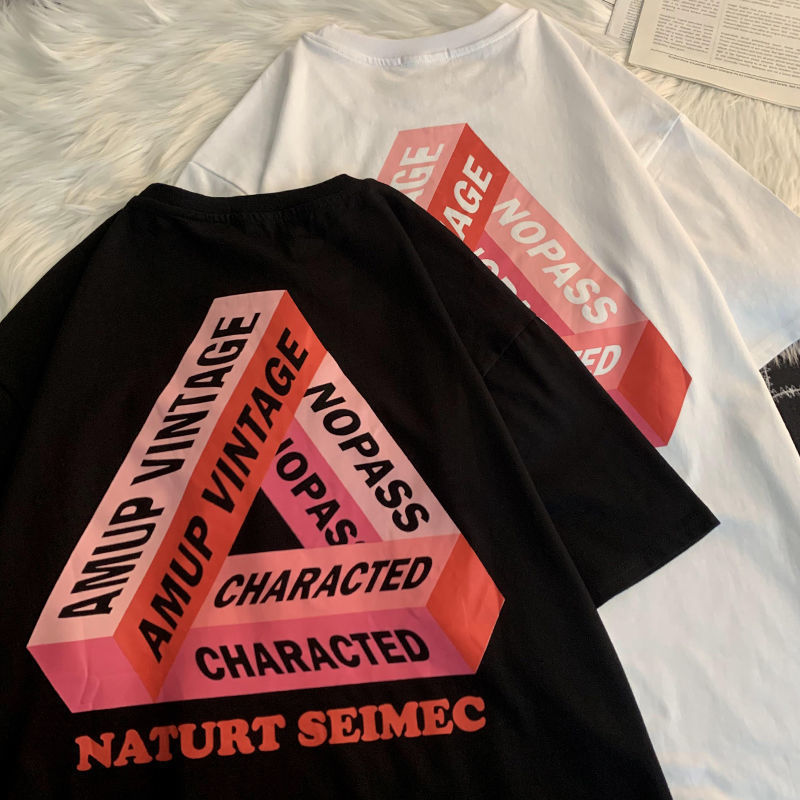 Letter printing loose cotton short-sleeved t-shirt male and female students American high street retro ins top couple T-shirt