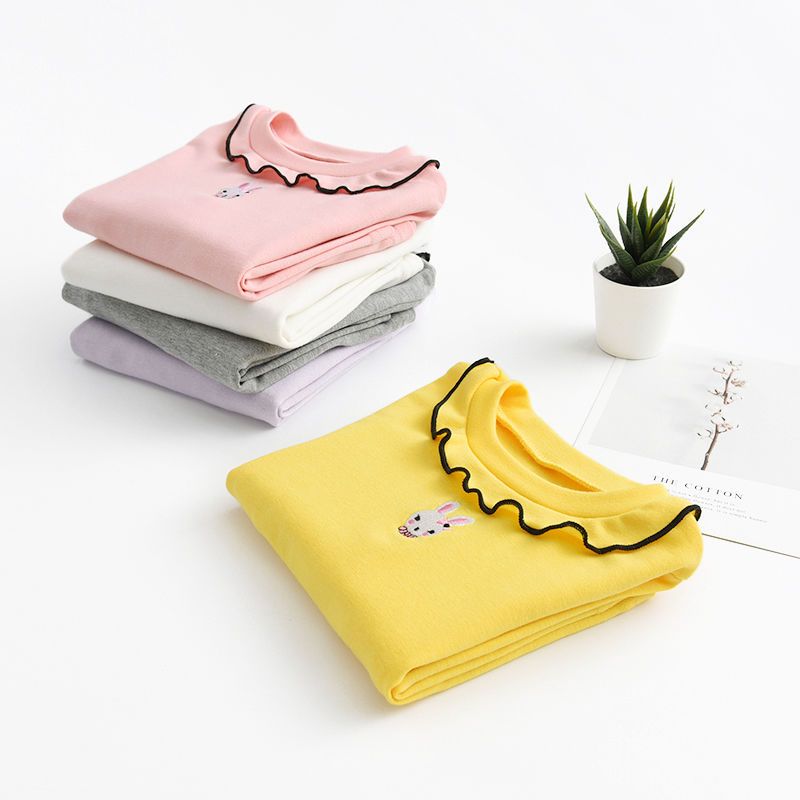 Girls bottoming shirt 2023 new Korean version baby spring and autumn outfit all-match long-sleeved top children's wood ear T-shirt