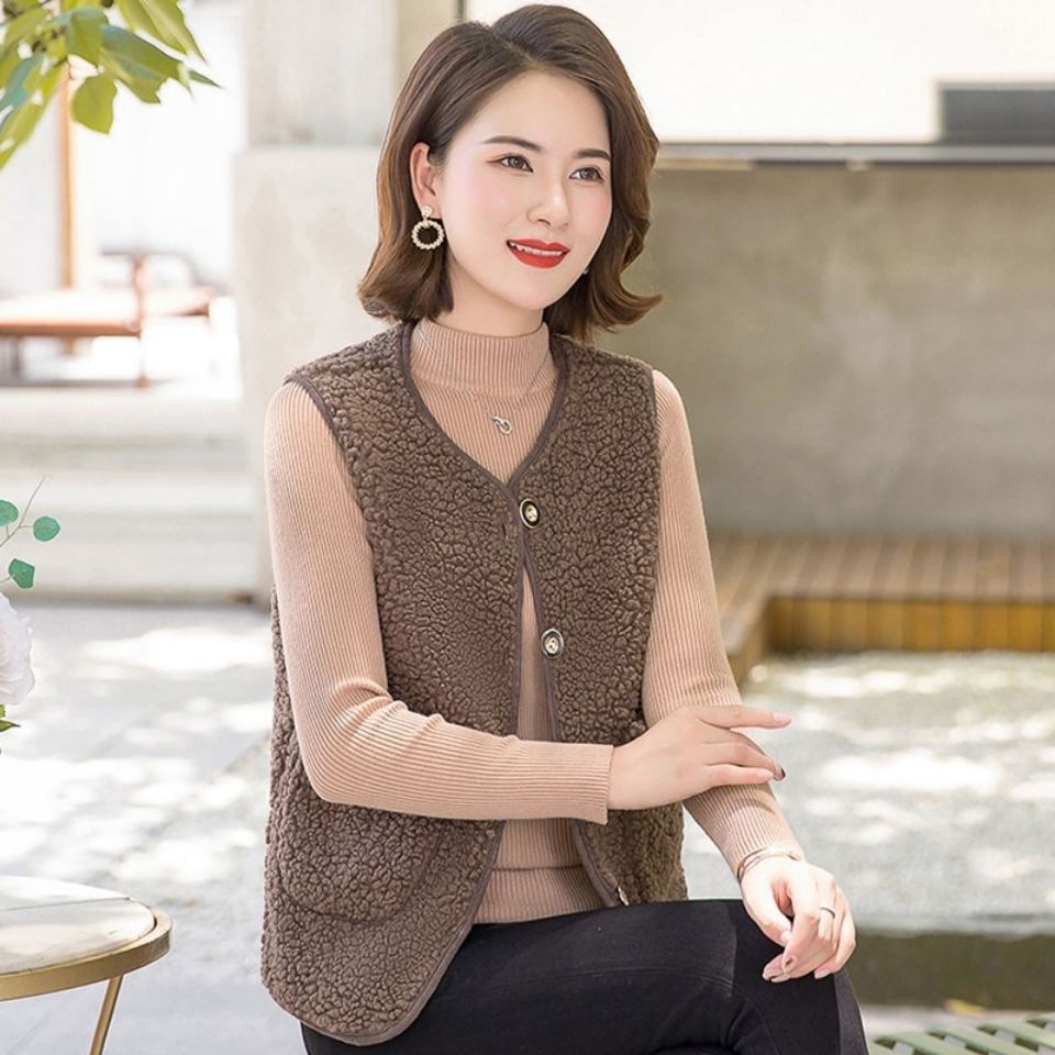 主播推荐女士马甲羊羔毛坎肩百搭时尚颗粒绒秋冬皮毛一体背心外套