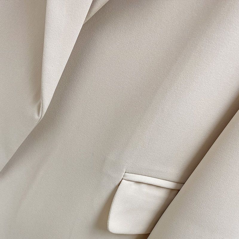 春秋新品韩版修身系带西装外套女米白色时尚显瘦休闲西服上衣