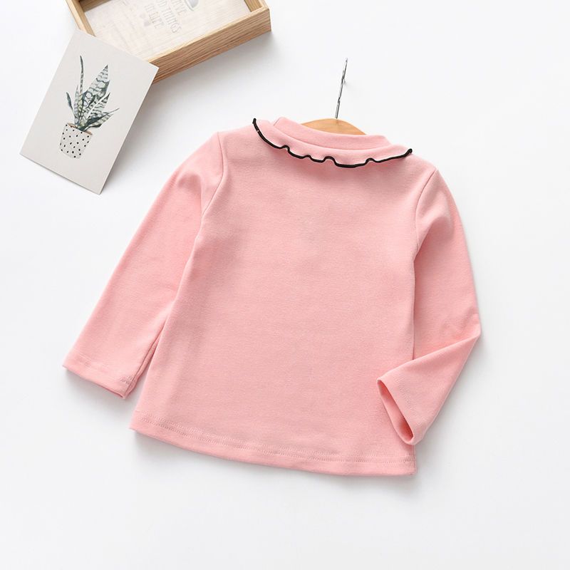 Girls bottoming shirt 2023 new Korean version baby spring and autumn outfit all-match long-sleeved top children's wood ear T-shirt