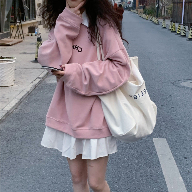 White dress for women, spring and autumn, Korean style, gentle, petite baby doll dress, design stitching, long-sleeved A-line shirt dress