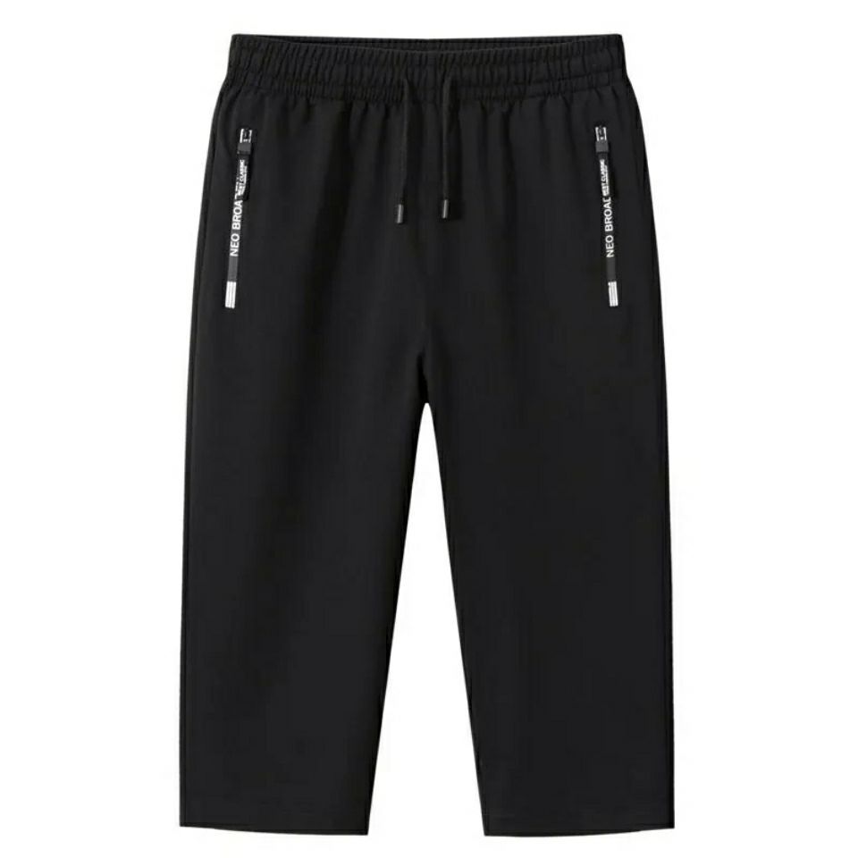 Summer new men's solid color cropped pants loose sports pants men's quick-drying casual middle pants beach big pants trend