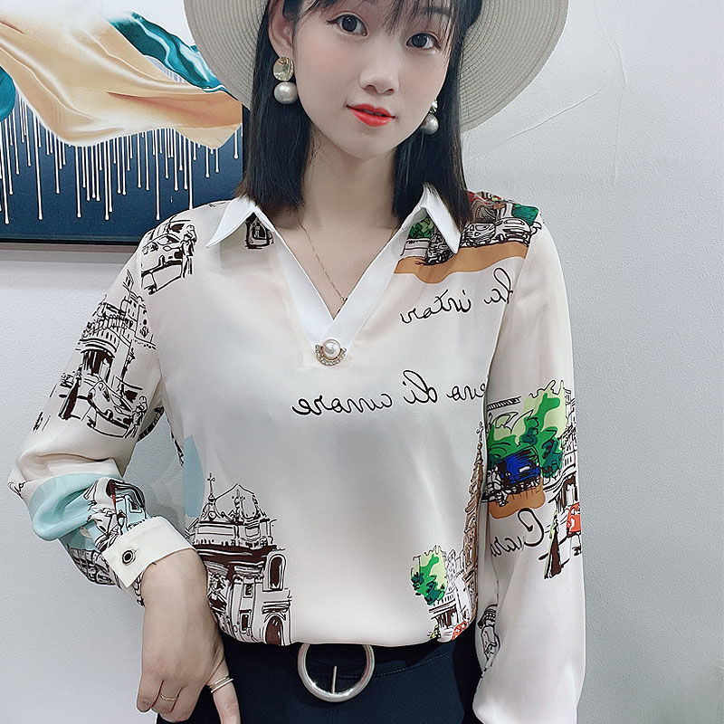 雪紡衫女秋裝2023新款女打底衫遮肚子長袖上衣女減齡大碼寬鬆襯衫